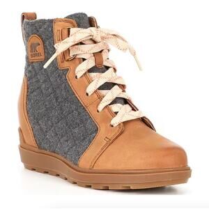 SOREL Evie II NW Lace Up Wedge Wateproof Boots | Womens 8.5 Gray Brown NEW